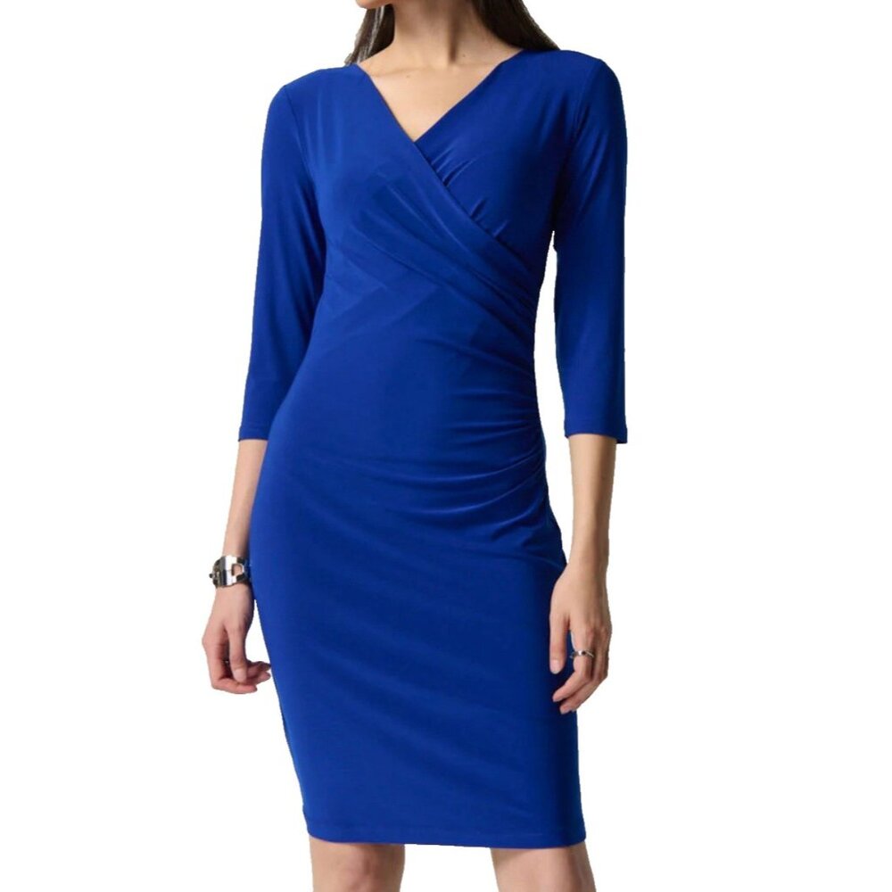 Kasper Dress 10 Cobalt Blue Stretch Sheath Career Church Washable 3/4 Long Slv